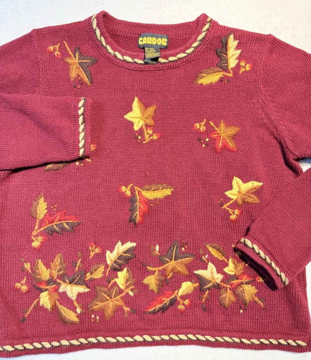 Vtg Candor Fall Floral Thanksgiving Sweater Embroidered Cottagecore Pullover